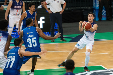 Rio, Brazil - April 09, 2022: Franco Baralle player in match between Minas vs Quinsa by third place of final round of Basketball Champions League America in Arena Carioca 1 Stadiumのeditorial素材