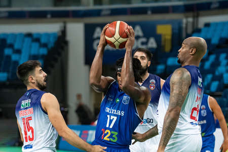 Rio, Brazil - April 09, 2022: Tavario Miller player in match between Minas vs Quinsa by third place of final round of Basketball Champions League America in Arena Carioca 1 Stadiumのeditorial素材