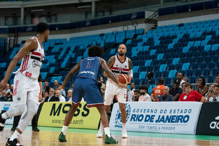 Rio, Brazil - April 09, 2022: Marquinhos Sousa player in match between Sao Paulo (BRA) vs Bigua (URU) by final of Basketball Champions League America in Arena Carioca 1 Stadiumのeditorial素材