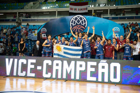 Rio, Brazil - April 09, 2022: Vice player in match between Sao Paulo (BRA) vs Bigua (URU) by final of Basketball Champions League America in Arena Carioca 1 Stadiumのeditorial素材