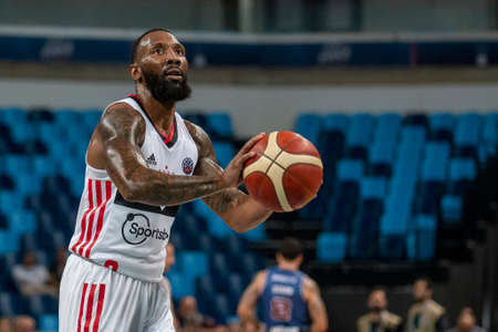 Rio, Brazil - April 09, 2022: Cordero Bennet player in match between Sao Paulo (BRA) vs Bigua (URU) by final of Basketball Champions League America in Arena Carioca 1 Stadiumのeditorial素材