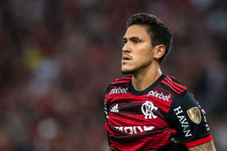 Rio, Brazil - April 12, 2022: Pedro player in match between Flamengo (BRA) vs Talleres (ARG) by Libertadores Cup 2022, by round of groups, in Maracana Stadiumのeditorial素材