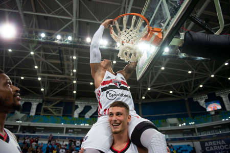 Rio, Brazil - April 09, 2022: Henrique Coelho player in match between Sao Paulo (BRA) vs Bigua (URU) by final of Basketball Champions League America in Arena Carioca 1 Stadiumのeditorial素材