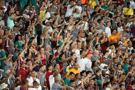 Rio, Brazil - March 09, 2022: Fans player in match between Fluminense (BRA) 3 vs 1 Olimpia (PAR) by 3th round of Libertadores Cup in Nilton Santos Stadiumのeditorial素材