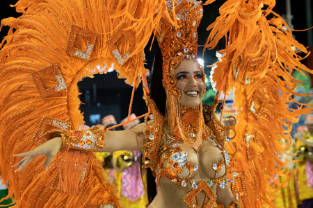 Rio, Brazil - April 20, 2022: Academics do Cubango in the Rio Carnival, held at the Marques de Sapucai Sambadrome, in Rio de Janeiro/RJ.のeditorial素材