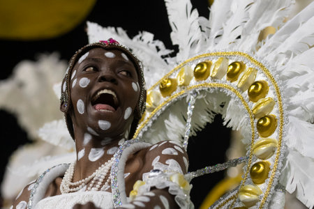 Rio, Brazil - April 20, 2022: Academicos do Cubango in the Rio Carnival, held at the Marques de Sapucai Sambadrome, in Rio de Janeiro/RJ.のeditorial素材