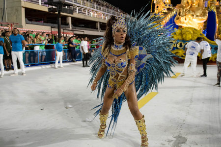 Rio, Brazil - April 20, 2022: Unidos da Ponte in the Rio Carnival, held at the Marques de Sapucai...
