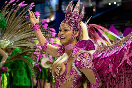 Rio, Brazil - April 21, 2022: Samba School Lins Imperial in the Rio Carnival, held at the Marques de...
