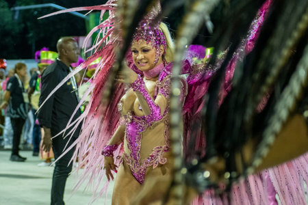 Rio, Brazil - April 21, 2022: Samba School Lins Imperial in the Rio Carnival, held at the Marques de...