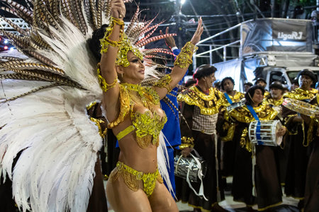 Rio, Brazil - April 21, 2022: Samba School Inocentes de Belford Roxo in the Rio Carnival, held at...