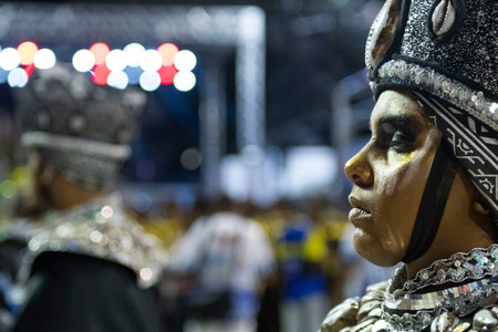 Rio, Brazil - April 21, 2022: Samba School Inocentes de Belford Roxo in the Rio Carnival, held at...