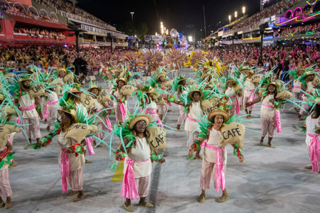 Rio, Brazil - April 21, 2022: Samba School Academicos de Vigario Geral in the Rio Carnival, held at...