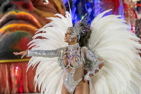 Rio, Brazil - April 21, 2022: Samba School Academicos de Vigario Geral in the Rio Carnival, held at...