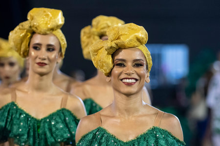 Rio, Brazil - April 22, 2022: Samba School Imperatriz in the Rio Carnival, held at the Marques de...
