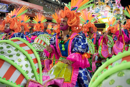 Rio, Brazil - April 22, 2022: Samba School Sao Clemente in the Rio Carnival, held at the Marques de...