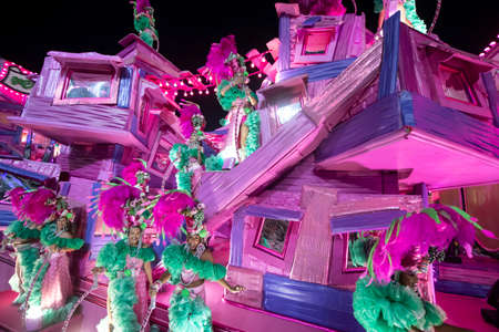 Rio, Brazil - April 22, 2022: Opening float during Samba School Mangueira in the Rio Carnival, held at the Marques de Sapucai Sambadromeのeditorial素材