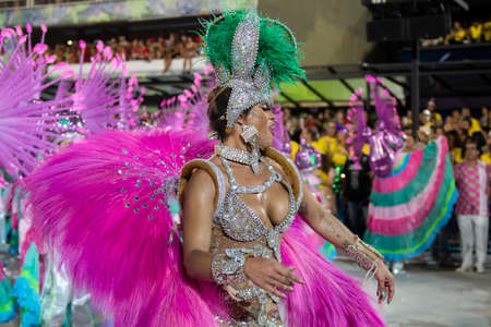 Rio, Brazil - April 22, 2022: Samba School Mangueira in the Rio Carnival, held at the Marques de Sapucai Sambadromeのeditorial素材