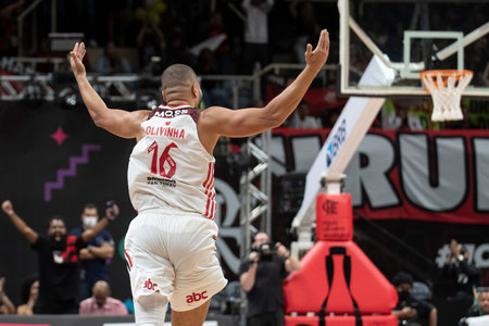 Rio, Brazil - June 04, 2022: Olivinha of Flamengo during the men New Brazilian Basketball (NBB) game, 3rd match of final playoff, Flamengo 81 vs 75 Franca, at Maracazinho Stadiumのeditorial素材