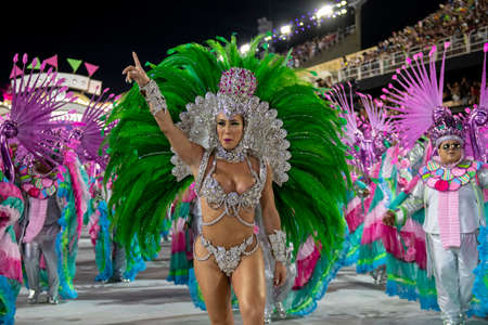 Rio, Brazil - April 22, 2022: Samba School Mangueira in the Rio Carnival, held at the Marques de Sapucai Sambadromeのeditorial素材