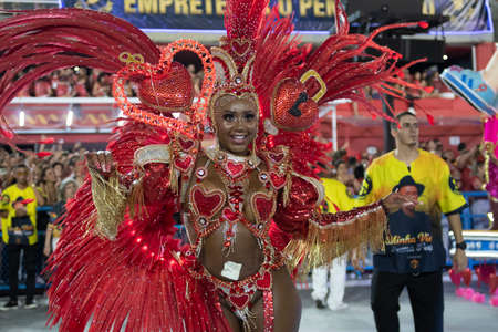 Rio, Brazil - April 22, 2022: Samba School Sao Clemente in the Rio Carnival, held at the Marques de Sapucai Sambadromeのeditorial素材