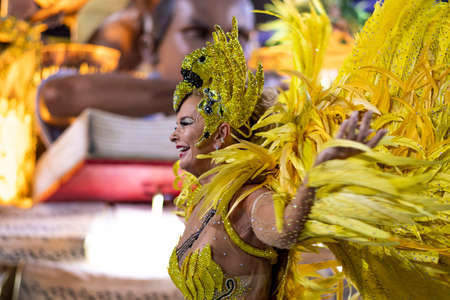 Rio, Brazil - April 24, 2022: Samba School Vila Isabel in the Rio Carnival, held at the Marques de Sapucai Sambadromeのeditorial素材