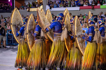Rio, Brazil - April 24, 2022: Samba School Vila Isabel in the Rio Carnival, held at the Marques de Sapucai Sambadromeのeditorial素材