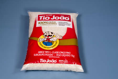 Rio, Brazil - May 22, 2022: package of ground and packed brazilian coffee from Pilao brand on blue backgroundのeditorial素材