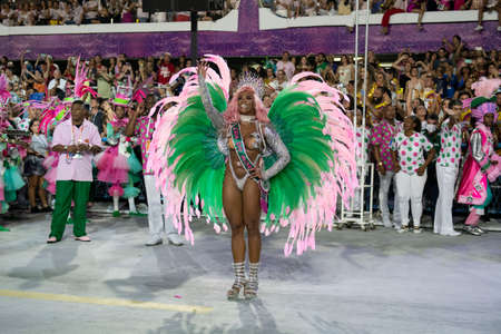 Rio, Brazil - April 22, 2022: Drums Queen Evelyn Bastos during Samba School Mangueira in the Rio Carnival, held at the Marques de Sapucai Sambadromeのeditorial素材