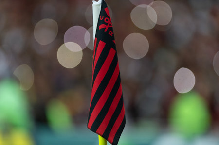 Rio, Brazil - June 15, 2022: corner flag in match between Flamengo vs Cuiaba by 11th round of Brazilian Championship in Maracana Stadiumのeditorial素材