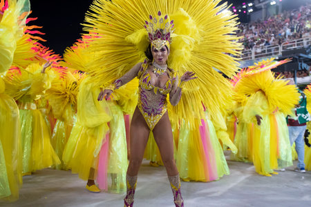 Rio, Brazil - April 22, 2022: Samba School Mangueira in the Rio Carnival, held at the Marques de Sapucai Sambadromeのeditorial素材