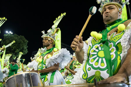 Rio, Brazil - April 22, 2022: Samba School Imperatriz in the Rio Carnival, held at the Marques de Sapucai Sambadromeのeditorial素材