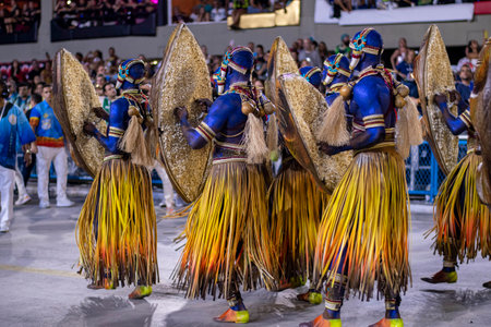 Rio, Brazil - April 24, 2022: Samba School Vila Isabel in the Rio Carnival, held at the Marques de Sapucai Sambadromeのeditorial素材
