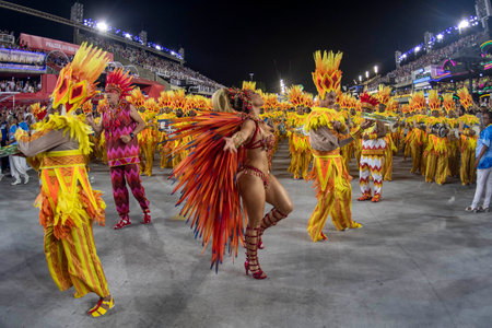 Rio, Brazil - April 22, 2022: Samba School Unidos da Tijuca in the Rio Carnival, held at the Marques de Sapucai Sambadromeのeditorial素材