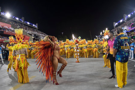 Rio, Brazil - April 22, 2022: Samba School Unidos da Tijuca in the Rio Carnival, held at the Marques de Sapucai Sambadromeのeditorial素材