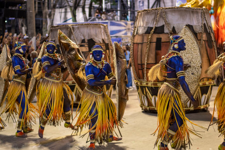 Rio, Brazil - April 24, 2022: Samba School Vila Isabel in the Rio Carnival, held at the Marques de Sapucai Sambadromeのeditorial素材