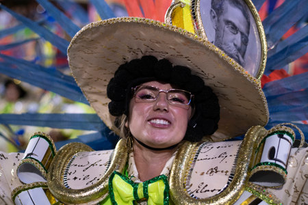 Rio, Brazil - April 24, 2022: Samba School Vila Isabel in the Rio Carnival, held at the Marques de Sapucai Sambadromeのeditorial素材