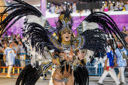 Rio, Brazil - April 22, 2022: Samba School Portela in the Rio Carnival, held at the Marques de Sapucai Sambadromeのeditorial素材