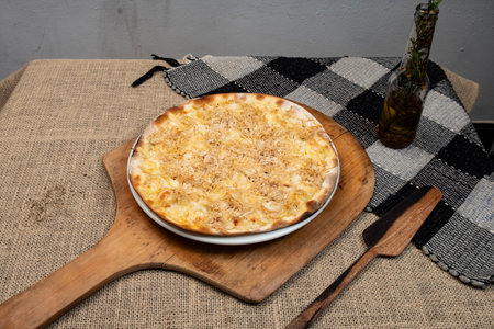 Brazilian Shredded chicken pizza with cream cheese, top viewの写真素材