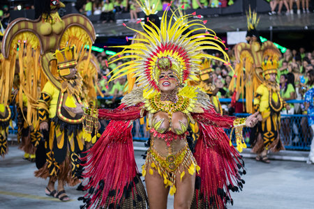 Rio, Brazil - April 22, 2022: Samba School Unidos da Tijuca in the Rio Carnival, held at the Marques de Sapucai Sambadromeのeditorial素材