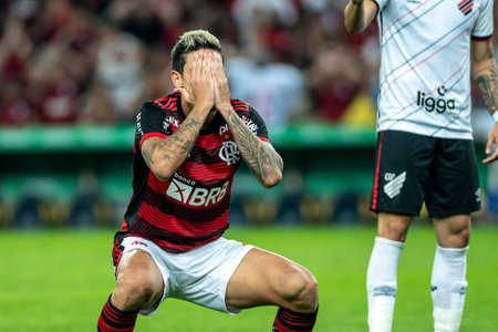 Rio, Brazil - January 20, 2022: Pedro in match between Fluminense and Flamengo by the Carioca Championship in Maracana Stadiumのeditorial素材