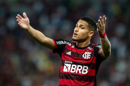 Rio, Brazil - January 20, 2022: Joao Gomes in match between Fluminense and Flamengo by the Carioca Championship in Maracana Stadiumのeditorial素材