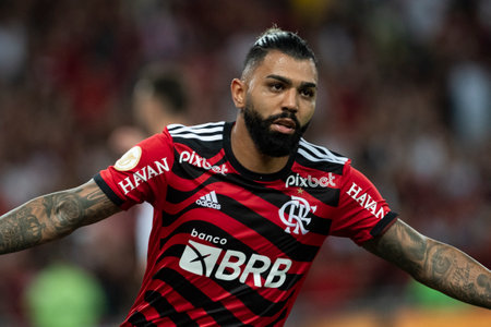 Rio, Brazil - October 01, 2022 - Gabriel Barbosa Gabigol player in match between Flamengo vs Bragantino by 29 round of Brazilian Championship in Maracana Stadiumのeditorial素材