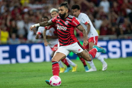 Rio, Brazil - October 01, 2022 - Gabriel Barbosa Gabigol player in match between Flamengo vs Bragantino by 29 round of Brazilian Championship in Maracana Stadiumのeditorial素材