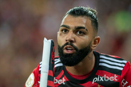 Rio, Brazil - October 01, 2022 - Gabriel Barbosa Gabigol player in match between Flamengo vs Bragantino by 29 round of Brazilian Championship in Maracana Stadiumのeditorial素材