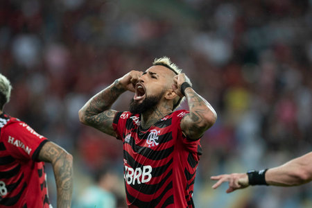 Rio, Brazil - October 01, 2022 - Vidal player in match between Flamengo vs Bragantino by 29 round of Brazilian Championship in Maracana Stadiumのeditorial素材