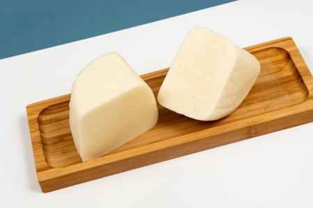Minas half-cured cheese on a bamboo tray.の写真素材