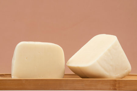 Minas half-cured cheese on a bamboo tray.の写真素材