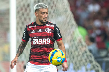 Rio, Brazil - October 19, 2022: De Arrascaeta player in match between Flamengo vs Corinthians by second match of final round of Brazilian Cup in Maracana Stadiumのeditorial素材