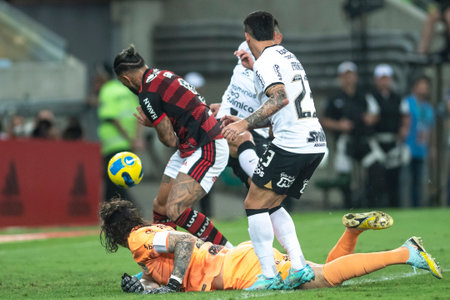 Rio, Brazil - October 19, 2022: Gabriel Barbosa (Gabigol) and cassio player in match between Flamengo vs Corinthians by second match of final round of Brazilian Cup in Maracana Stadiumのeditorial素材