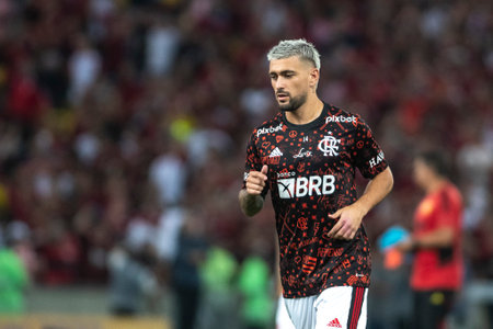 Rio, Brazil - October 19, 2022: De Arrascaeta player in match between Flamengo vs Corinthians by second match of final round of Brazilian Cup in Maracana Stadiumのeditorial素材